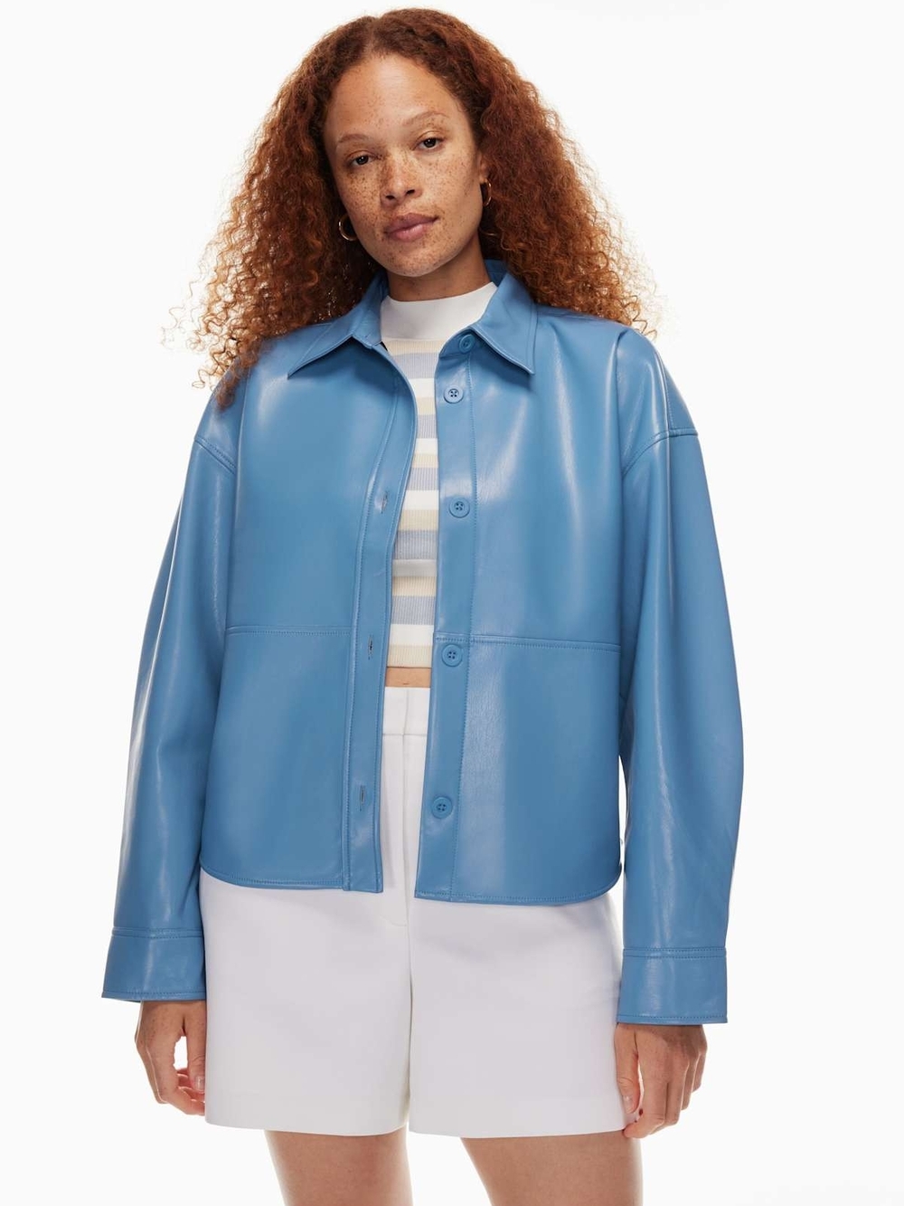 Babaton Sky Blue Vegan Leather Shirt Jacket Size M